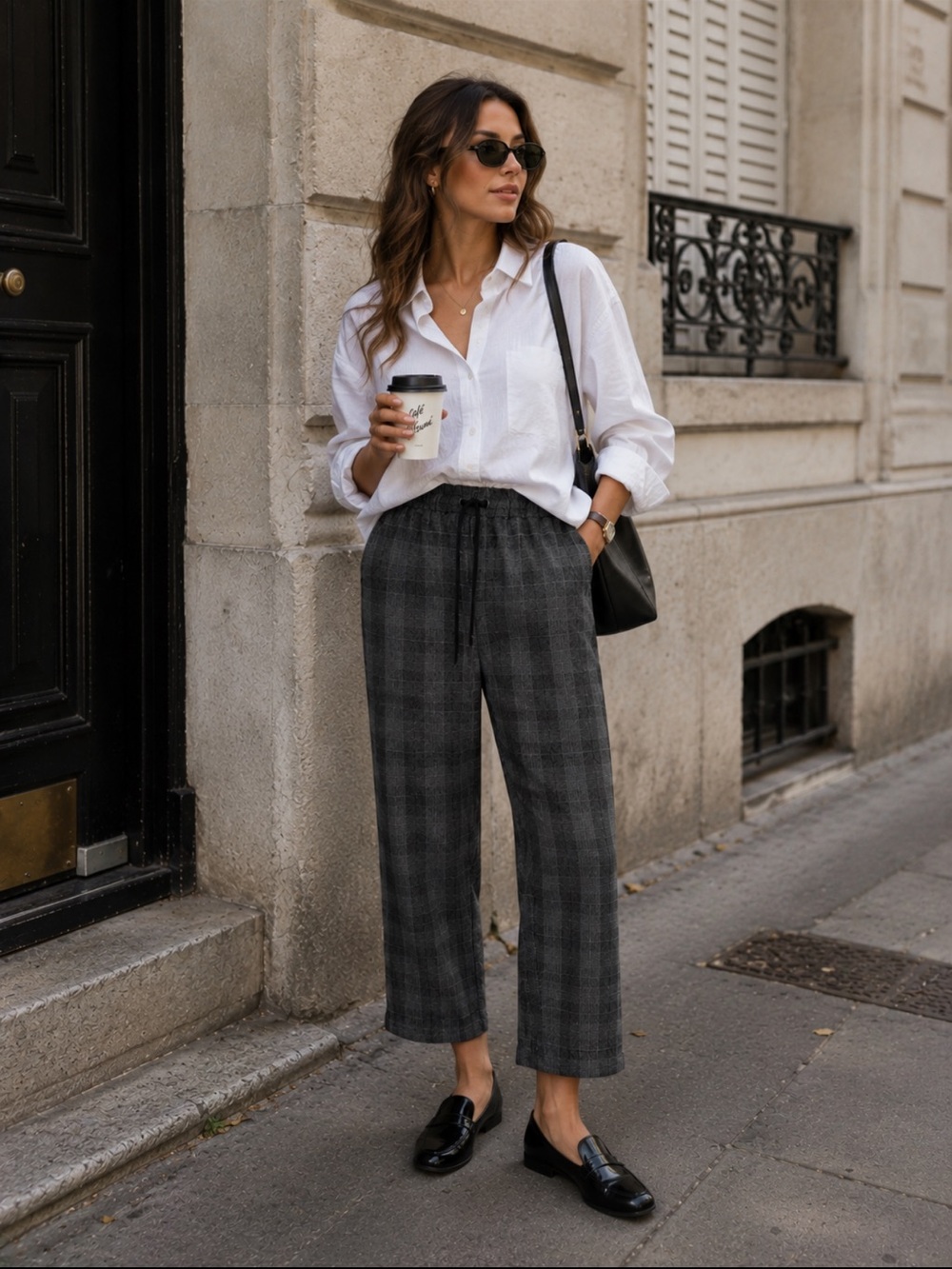 Babaton Gray Black Plaid Cropped Trouser Pants XS Career Chic